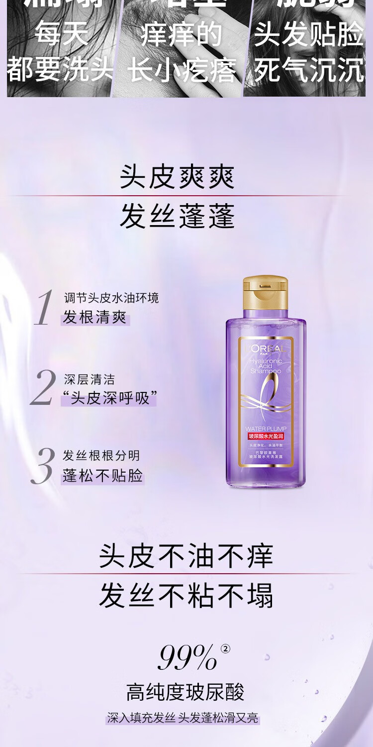 欧莱雅(LOREAL)玻尿酸水光盈润洗发水100ml