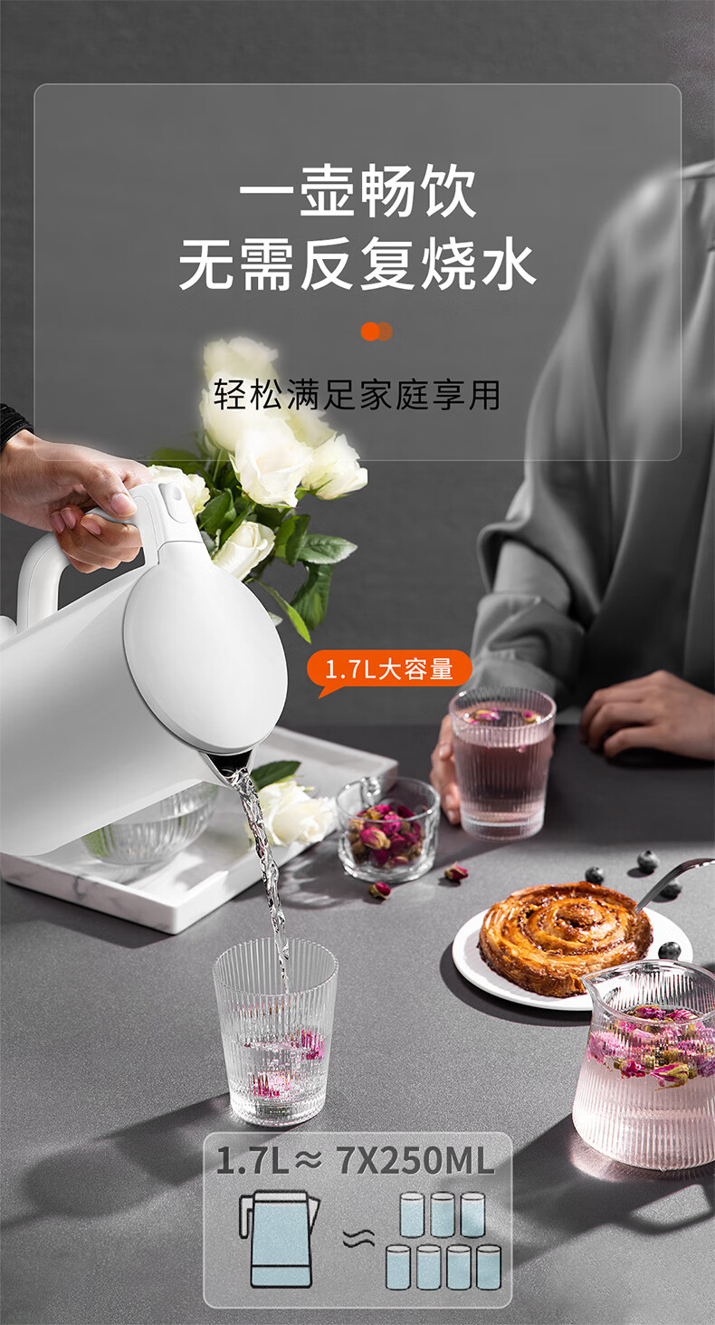 美的/MIDEA 电热水壶双层防烫烧水壶开水壶 1.7L