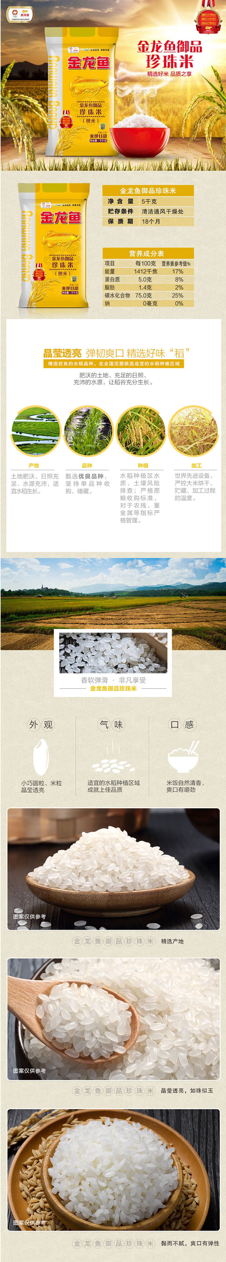  金龙鱼 御品珍珠米 煮粥蒸米饭专用梗米 5KG*4