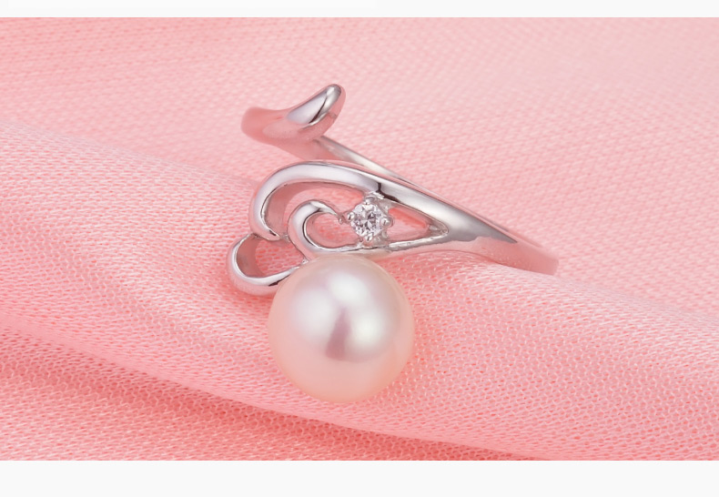 千足珍珠永恒之爱圆润光洁7.5-8mm淡水珍珠女款925银开口戒指