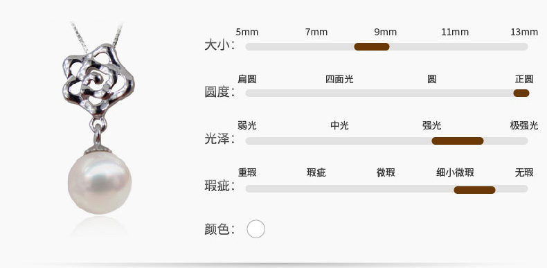 千足珠宝 恋玫 正圆光洁强光8.5-9mm淡水珍珠吊坠项链