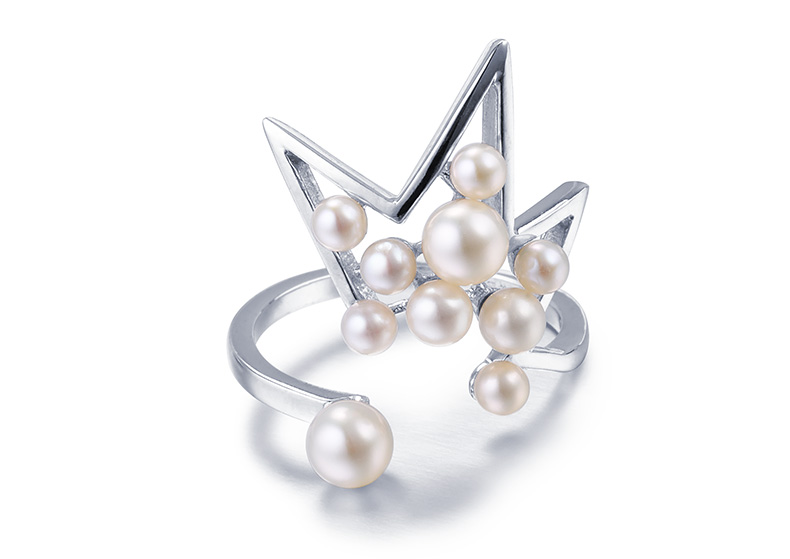 千足珍珠“星辰”系列戒指近圆强光淡水珍珠女开口戒指