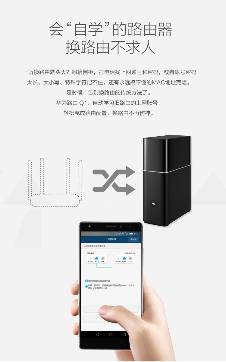 华为（HUAWEI）华为路由Q1子母路由/双WiFi覆盖/穿墙稳定/智能家居/网络安全无线路由器
