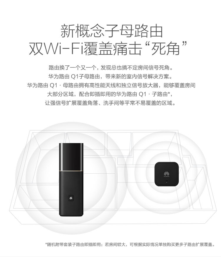 华为（HUAWEI）华为路由Q1子母路由/双WiFi覆盖/穿墙稳定/智能家居/网络安全无线路由器