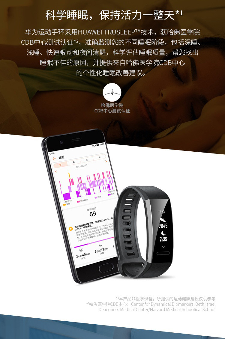 华为(HUAWEI) 华为运动手环B29  GPS版 50米防水游泳 独立GPS 心率监测 科学睡眠