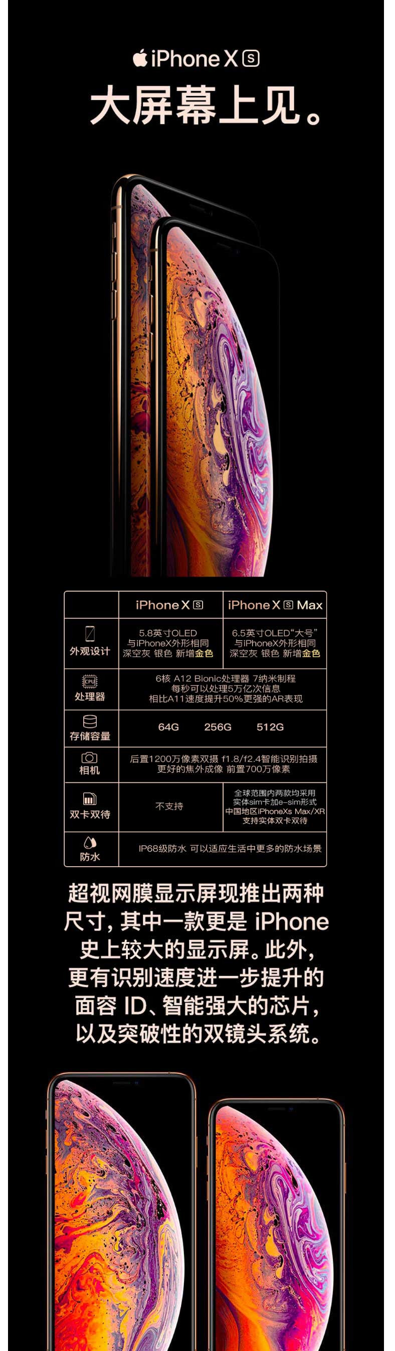 iPhone 苹果 XS Max 双卡 64GB 移动联通电信4G手机 （深空灰）