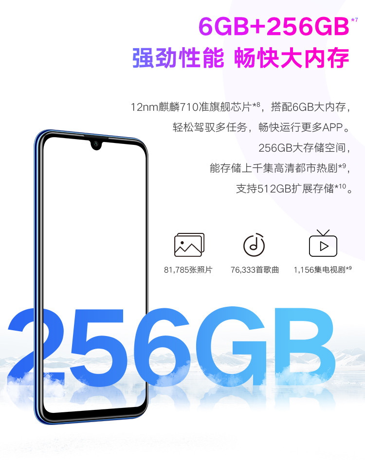 华为/HUAWEI  荣耀20i4G手机 3200万AI自拍 超广角三摄 全网通版6GB+256GB