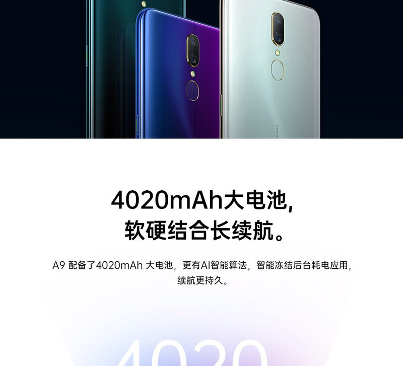 OPPO A9全面屏拍照手机 1600万超清双摄 4020mAh大电池全网通 6G+128G版