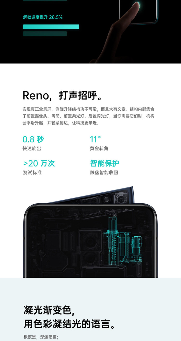 OPPO Reno拍照手机 6G+256G 4800万超清三摄拍照新品手机 侧旋式摄像头全网通