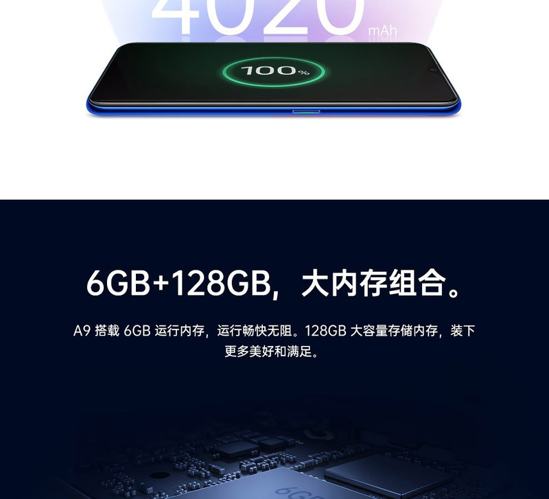 OPPO A9全面屏拍照手机 1600万超清双摄 4020mAh大电池全网通 6G+128G版