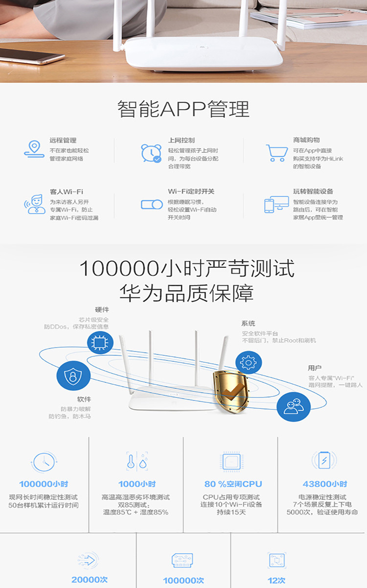 华为/HUAWEI WS5100无线路由器 1200M双频WiFi智能无线路由器 四天线智能 5G优