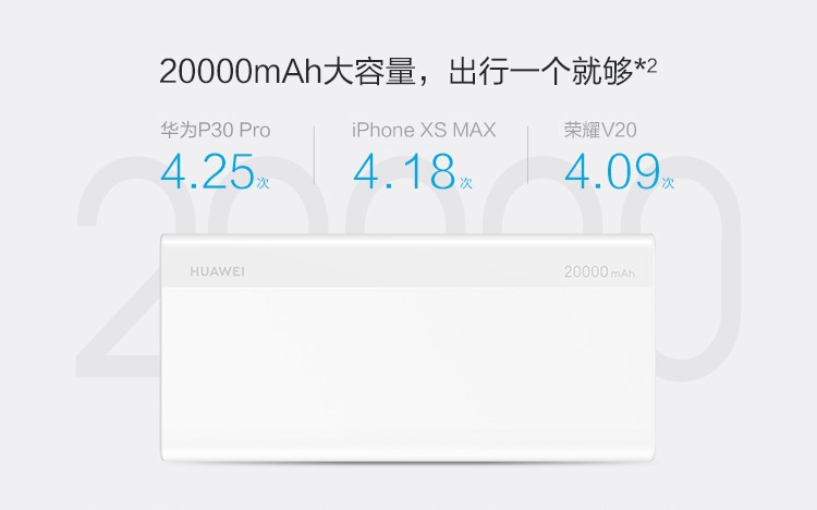 华为/HUAWEI 华为充电宝20000毫安 大容量移动电源 18W双向快充手机通用9V2A快充版