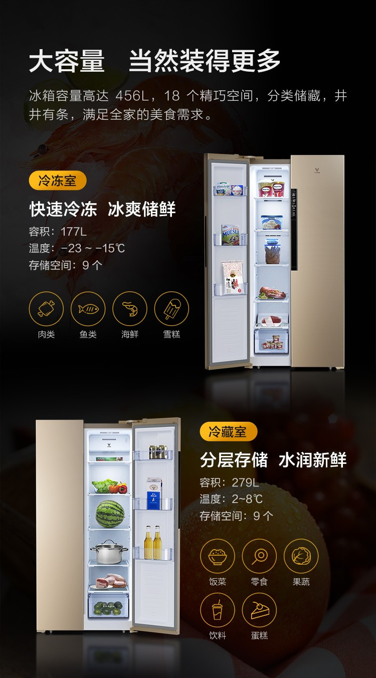 小米/MIUI  云米（VIOMI）456升大容量大冰箱 家用对开门大冰箱 智能WIFI操控 静音