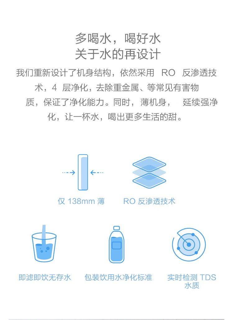 小米/MIUI 净水器1A厨下式 RO反渗透家用大流量直饮3合1复合滤芯水质过滤饮水机 净水器