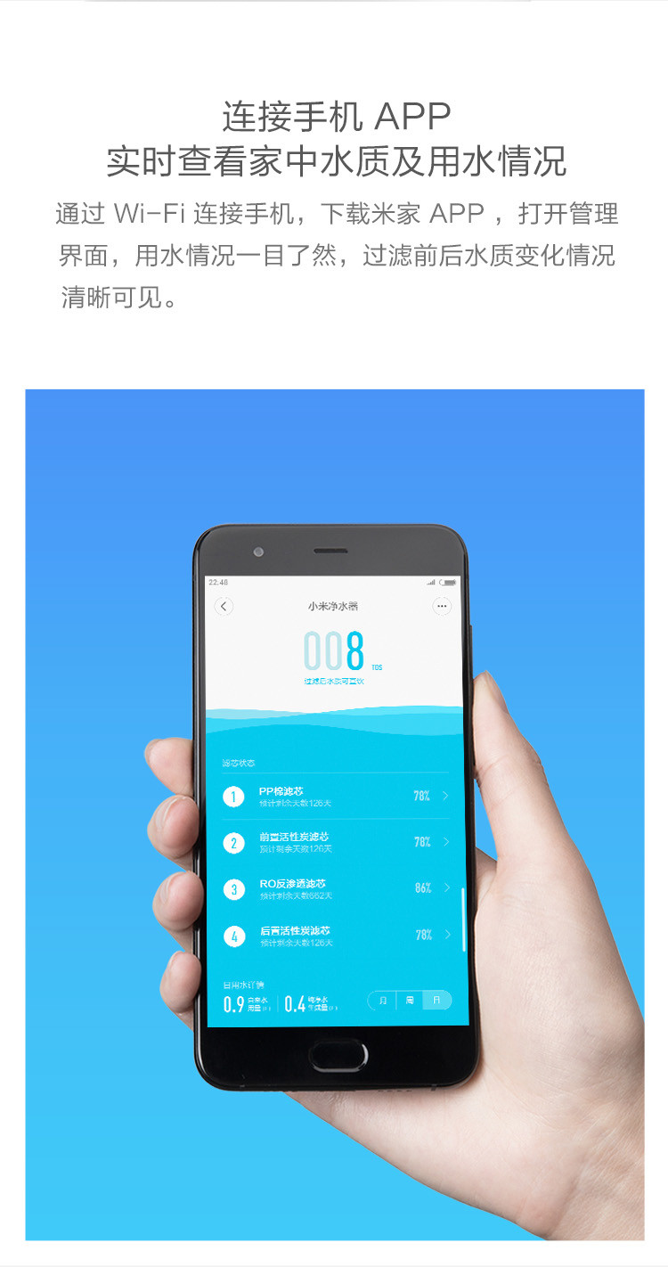 小米/MIUI 净水器1A厨下式 RO反渗透家用大流量直饮3合1复合滤芯水质过滤饮水机 净水器