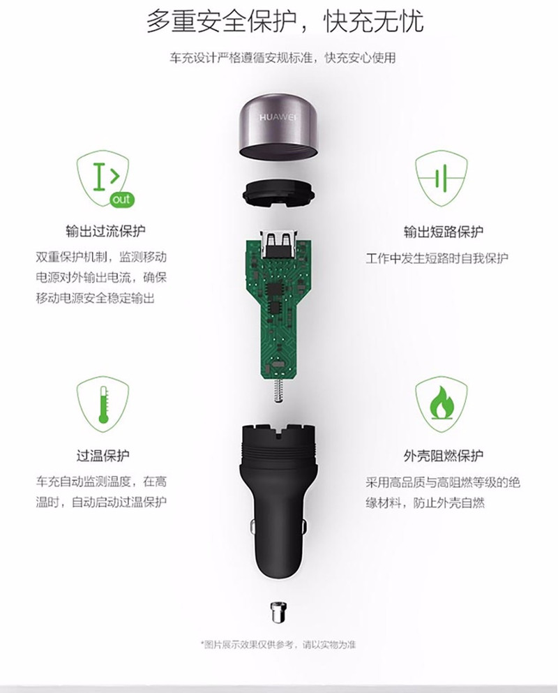 华为/HUAWEI 华为原装车载充电器CP31 快充 一拖二双USB 黑色 9V2A快充版