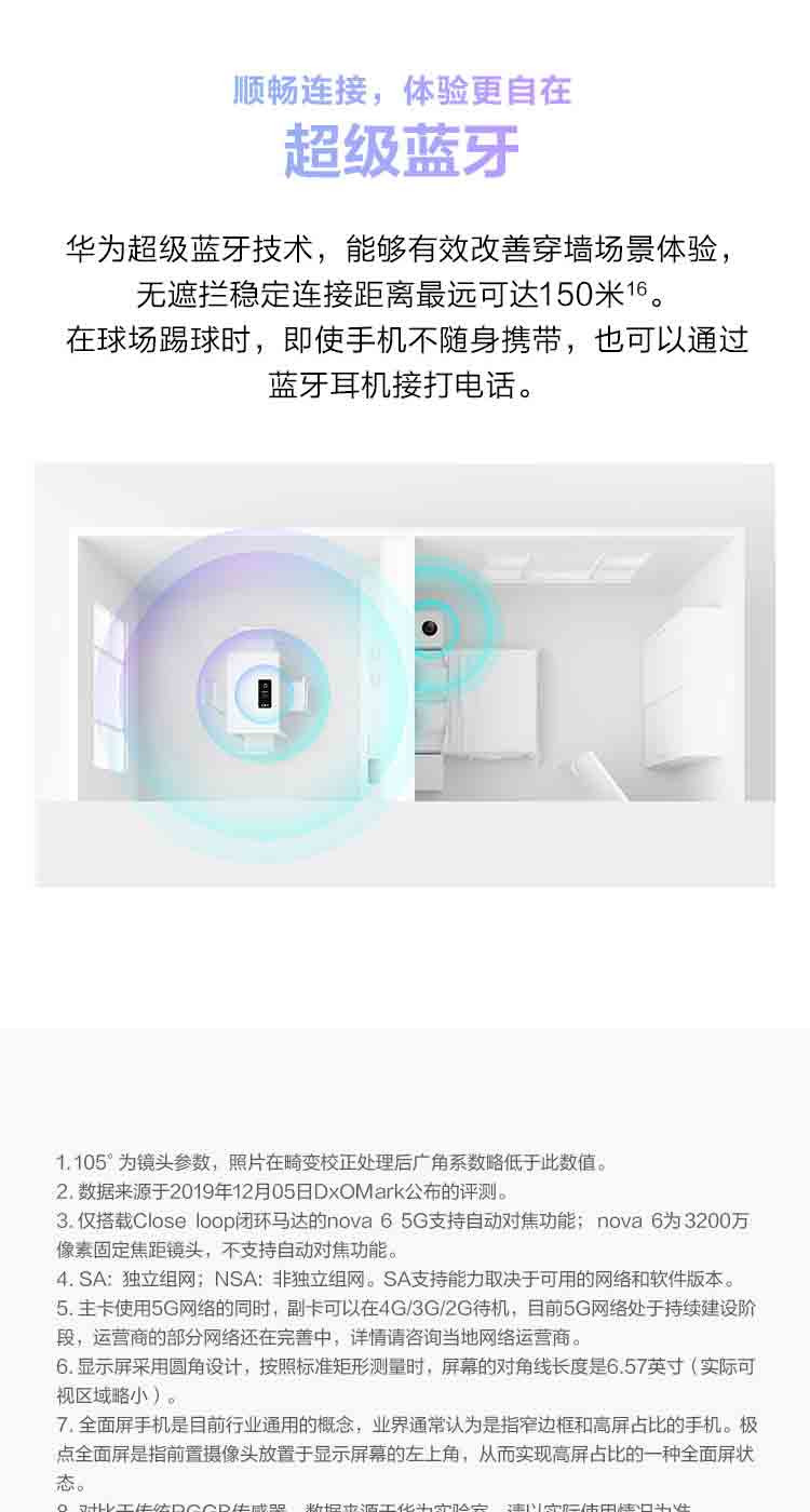 华为/HUAWEI nova 6 8+256GB 5G版 105°前置广角双摄 超感光暗拍 手机