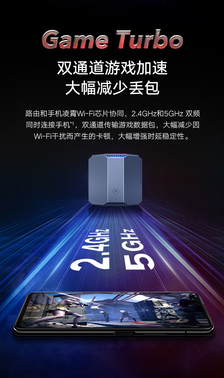 荣耀猎人竞技路由器/专业手游加速/双5G通道 Wi-Fi三频/凌霄四核CPU