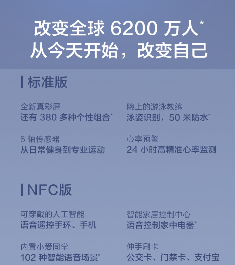 小米/MIUI 小米手环4 NFC版 AI彩屏 心率运动手环 内置小爱同学语音 遥控手环手机