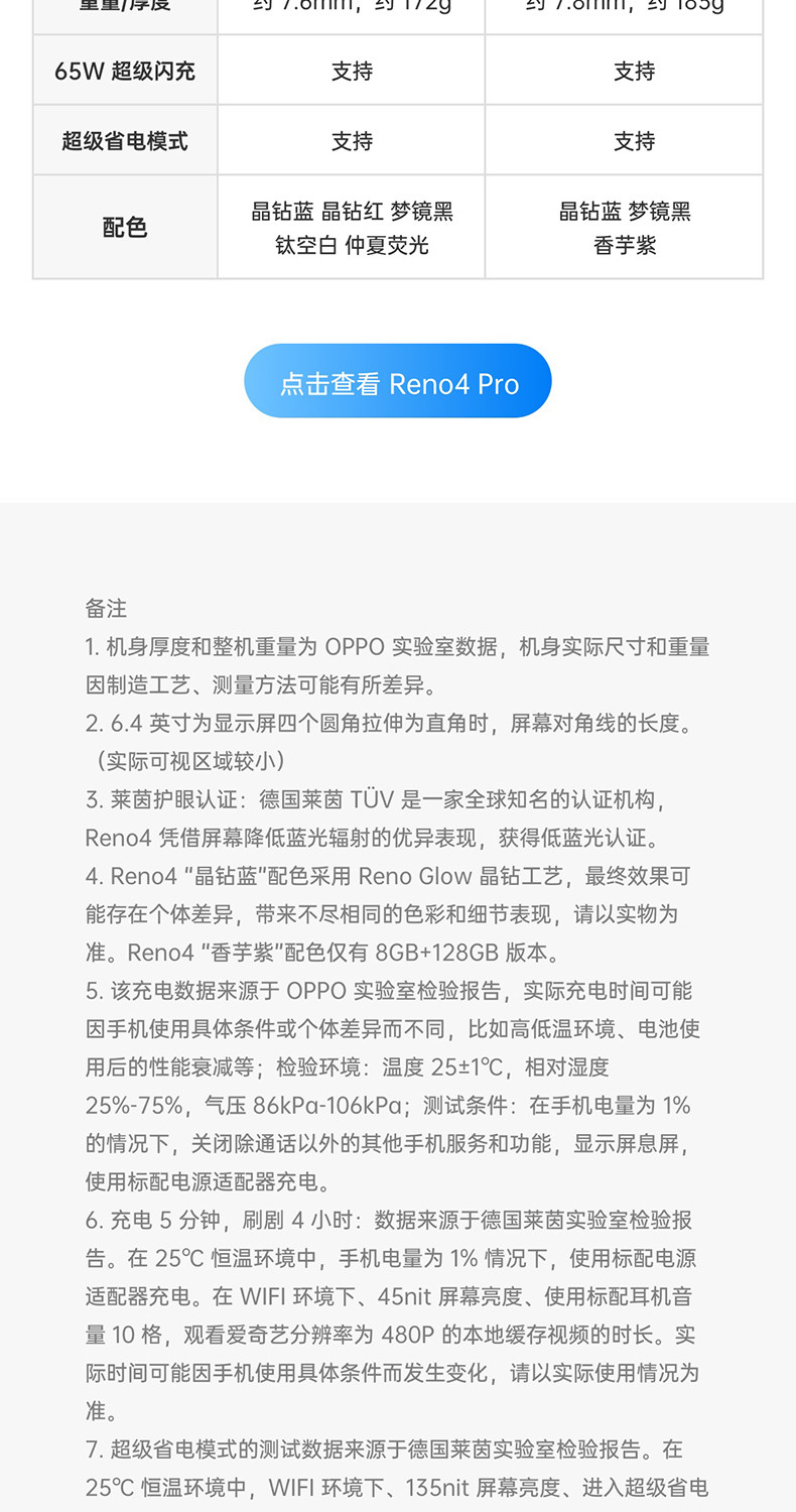 OPPO Reno4 5G手机 8GB+128GB 超级夜景视频 65W超级闪充 双模5G