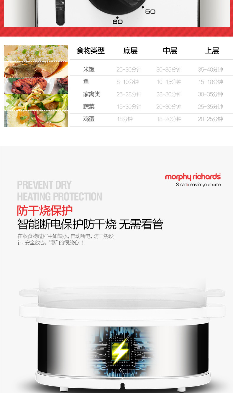 MORPHY RICHARDS  摩飞电器MR1148 电蒸锅多功能电蒸笼电热锅三层9L