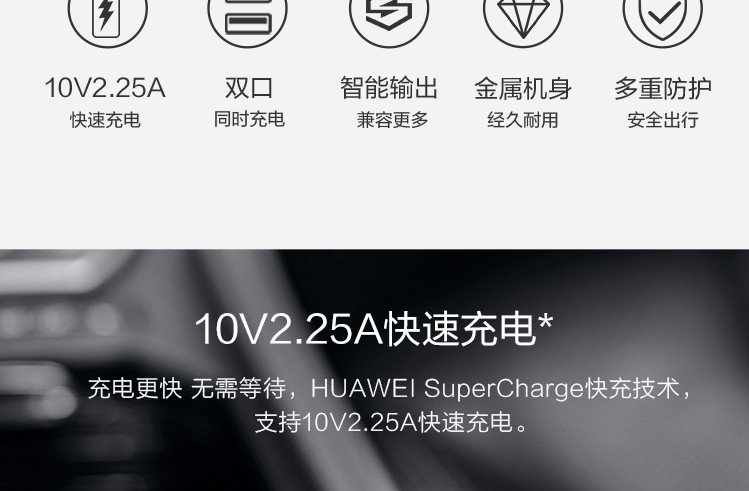 华为/HUAWEI 原装车载充电器车充头带线版（Max 22.5W SE）双口超级快充一拖二cp36