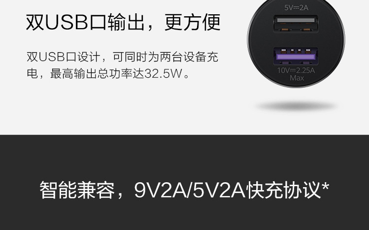 华为/HUAWEI 原装车载充电器车充头带线版（Max 22.5W SE）双口超级快充一拖二cp36