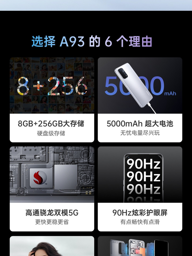 OPPO A93 8+256GB 骁龙双模5G 超大存储 5000mAh大电池 18W疾速快充