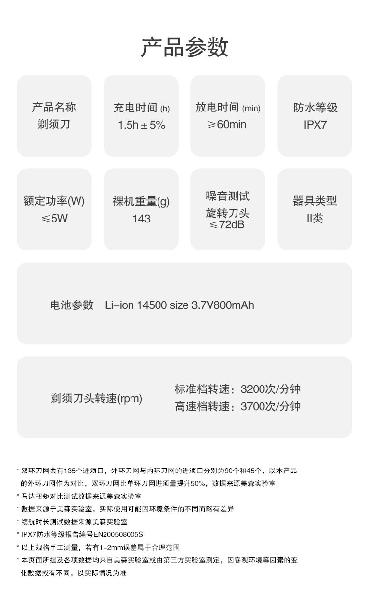 荣耀亲选德国疾风速净电动 剃须刀全身防水双环 刮胡刀PS8203