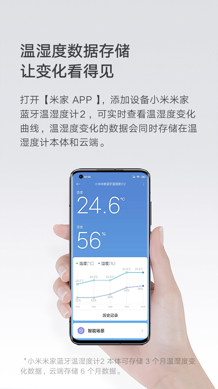 小米 米家蓝牙温湿度计2 婴儿房室内高精度传感器 超长续航 联动智能设备