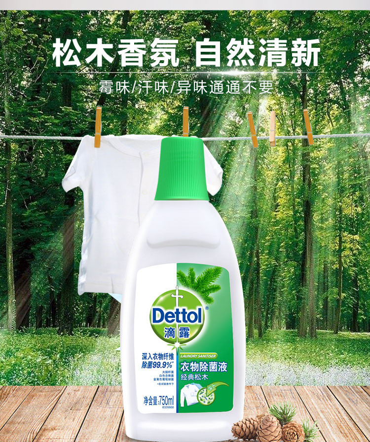 滴露/Dettol 衣物除菌液 经典松木 750ml 高效杀菌除螨 配合洗衣液消毒液使用