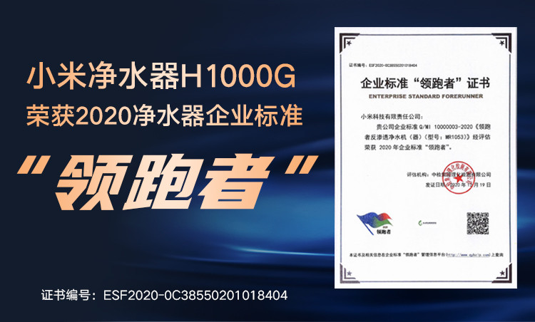 小米净水器家用净水机H1000G 无罐直饮水 双RO反渗透 屏显智能水龙头 高于国家一级水效