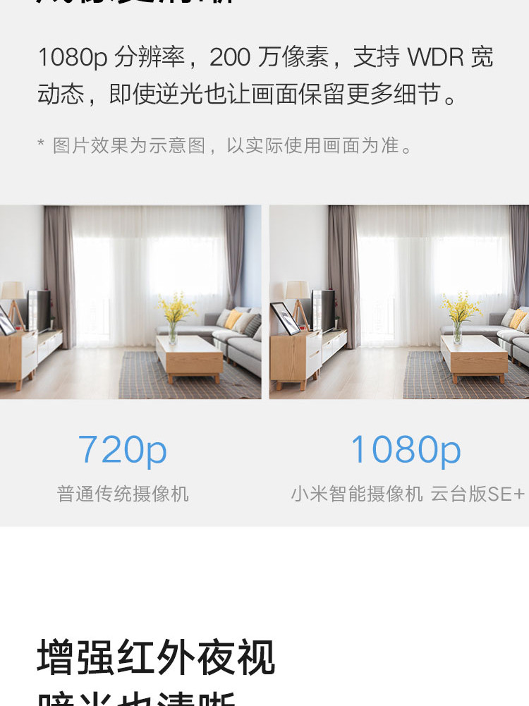 小米智能摄像机 云台版SE+ 家用监控摄像头 AI人形侦测 红外夜视