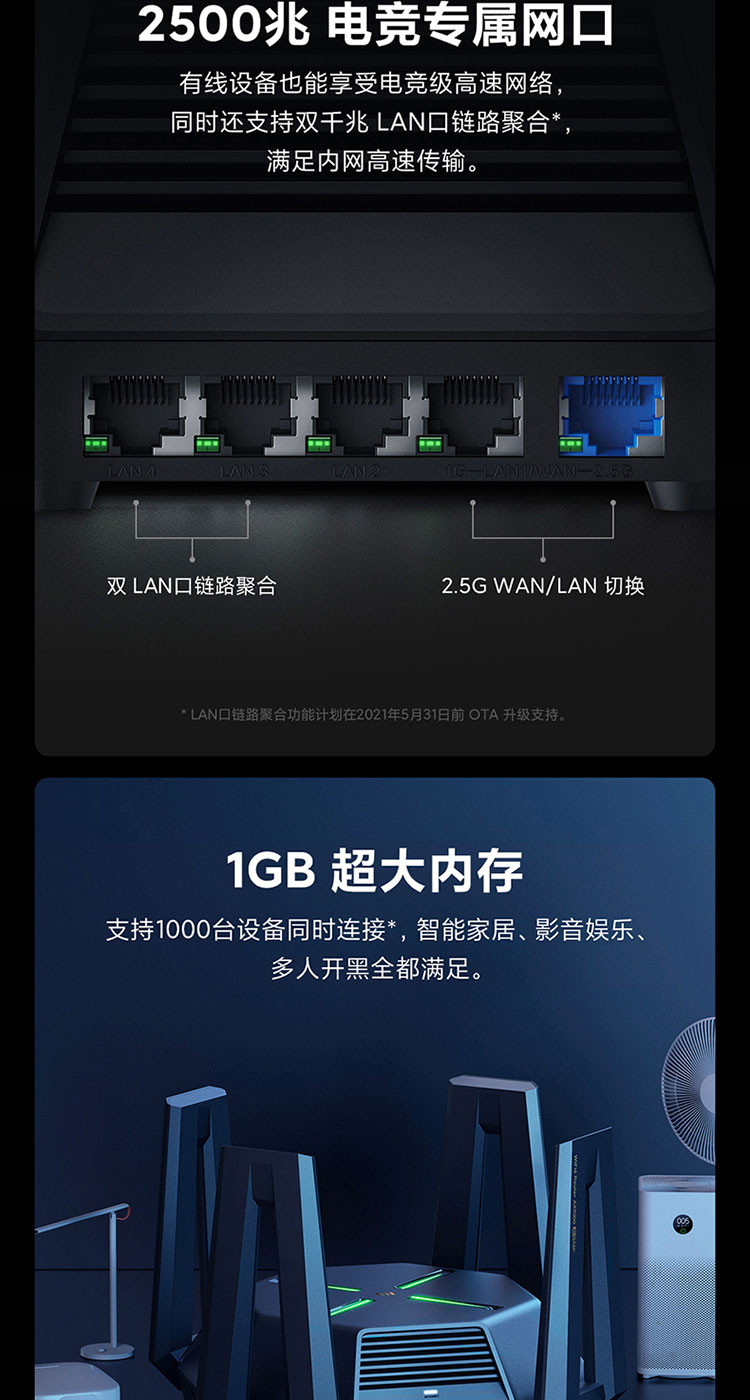 小米/MIUI 路由器 AX9000 5G双频WIFI6 高通6核处理器 9000M速率