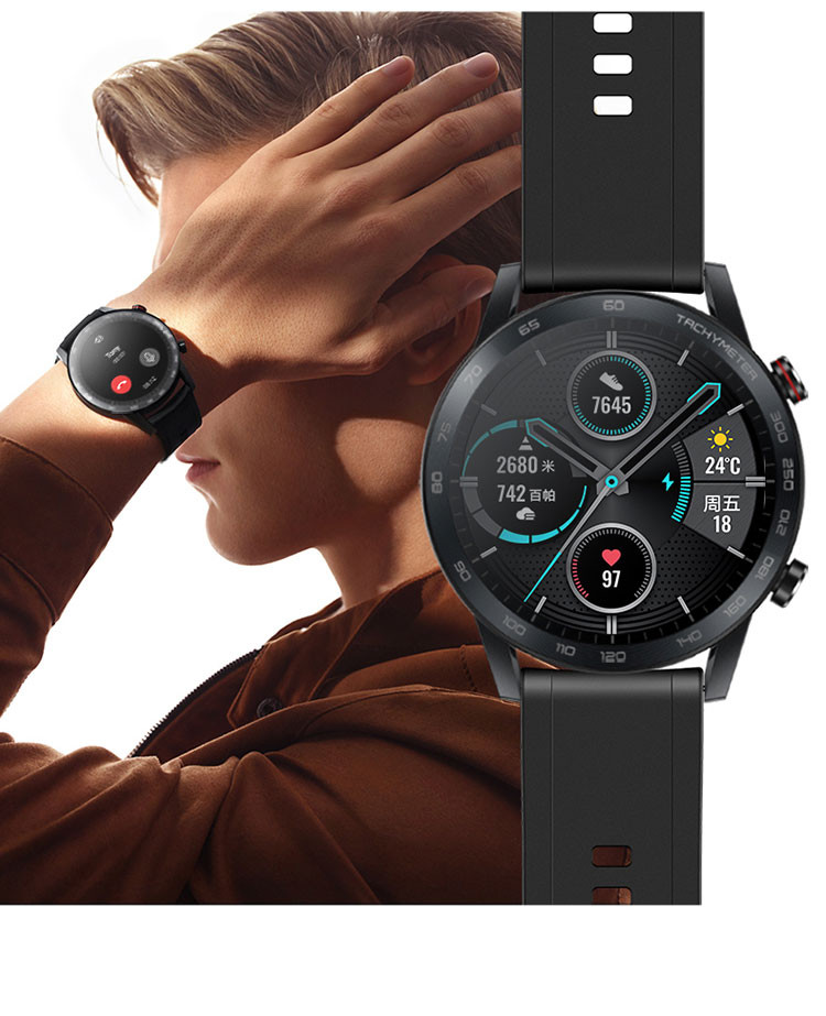 荣耀手表2 46mm 亚麻棕+黑色双表带 智能运动 电话手表 麒麟A1芯片