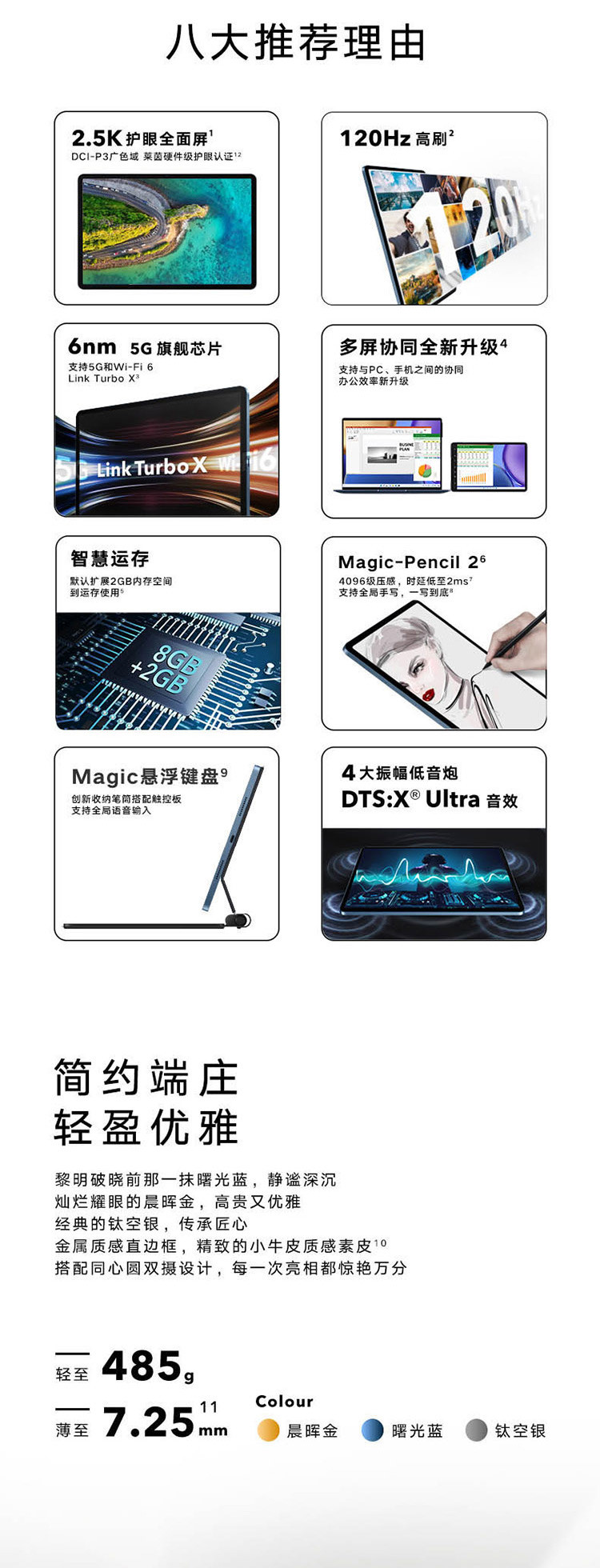 荣耀平板V7 Pro 11英寸 8GB+256GB WIFI版 2.5K 120Hz护眼 全面屏