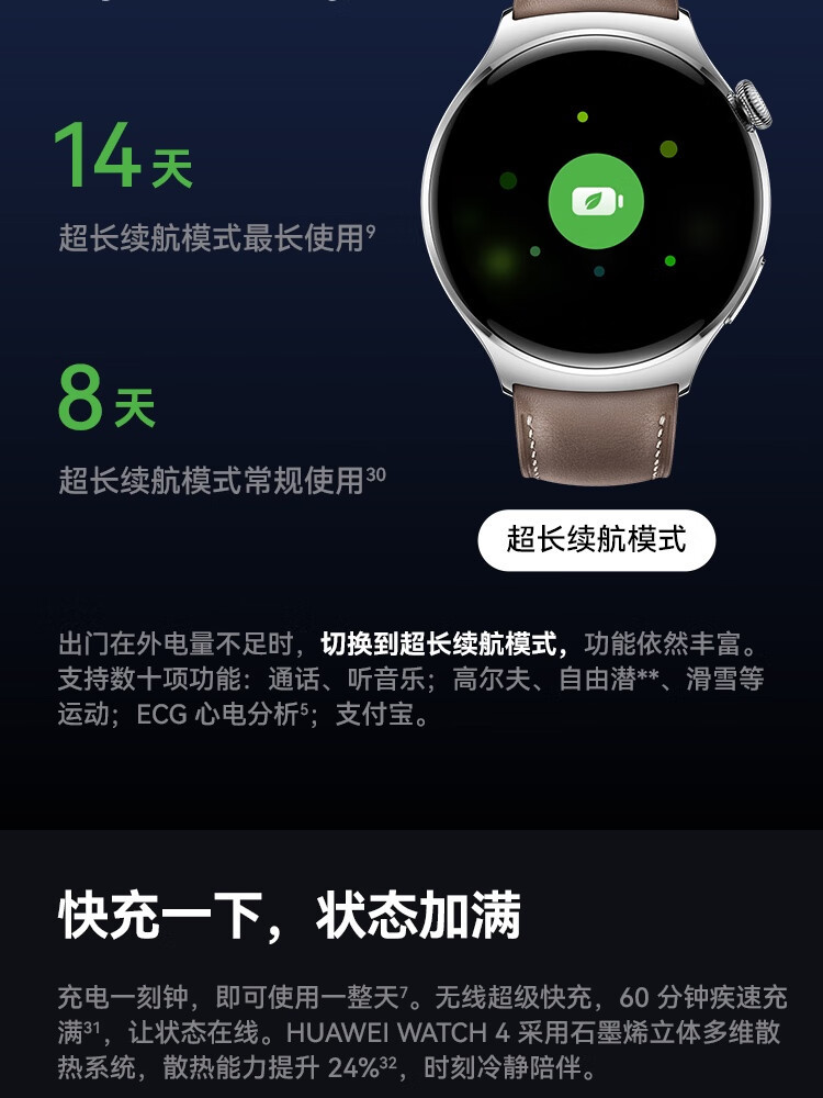 华为/HUAWEI WATCH 4 幻月黑 黑色氟橡胶表带