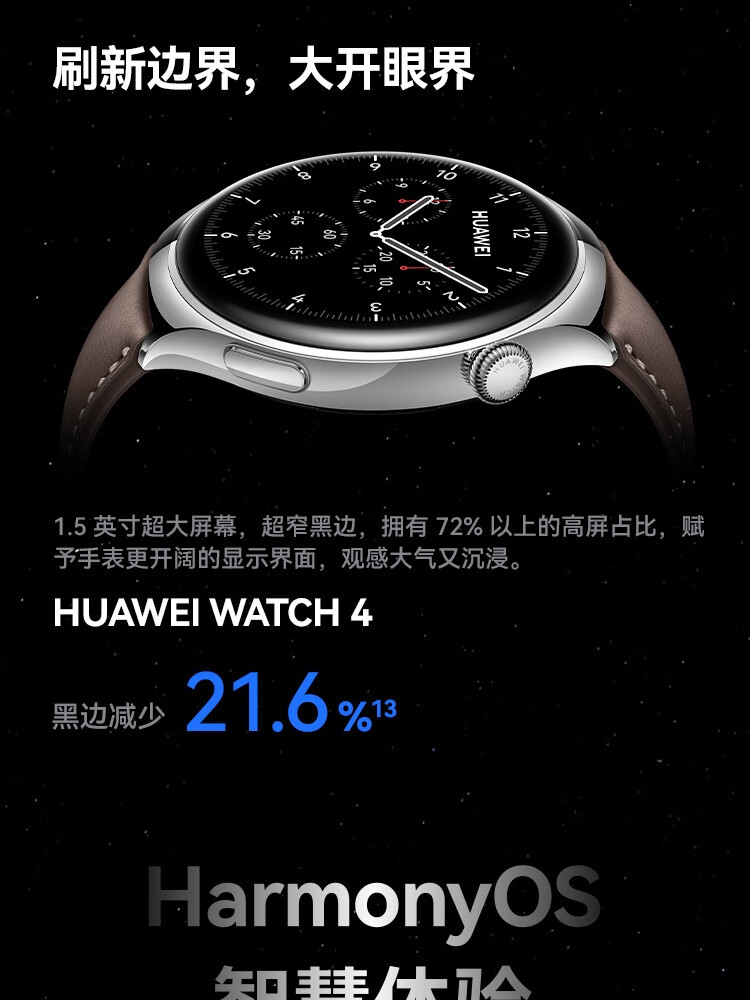 华为/HUAWEI WATCH 4 幻月黑 黑色氟橡胶表带