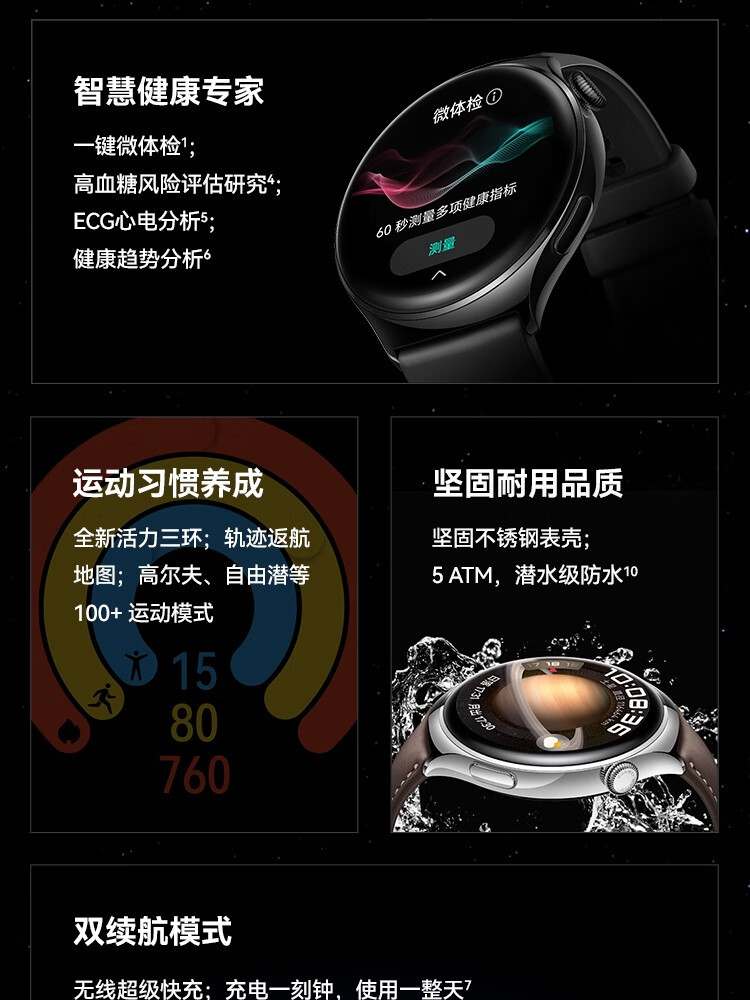 华为/HUAWEI WATCH 4 智能手表呼吸健康研究一键微体检 运动手表