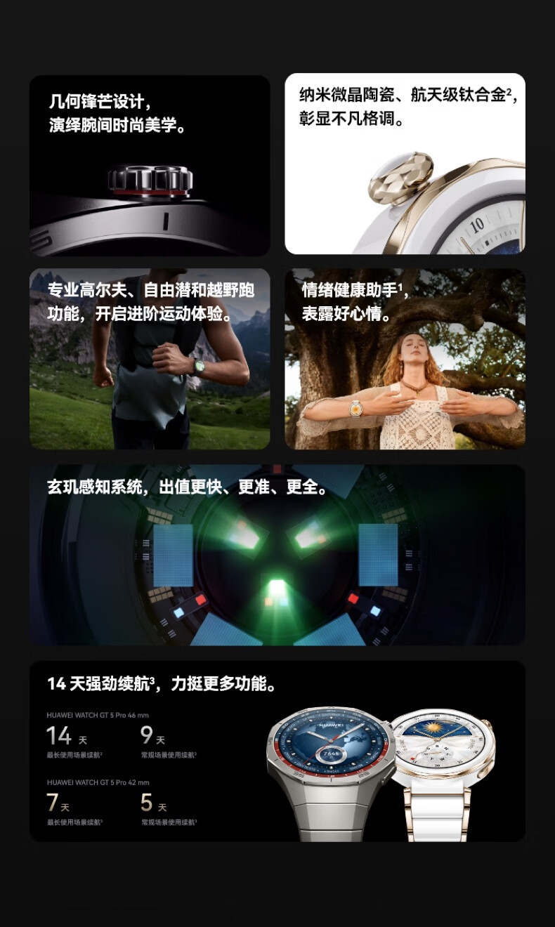 华为/HUAWEI WATCH GT 5 Pro 46mm 曜石黑 黑色氟橡胶表