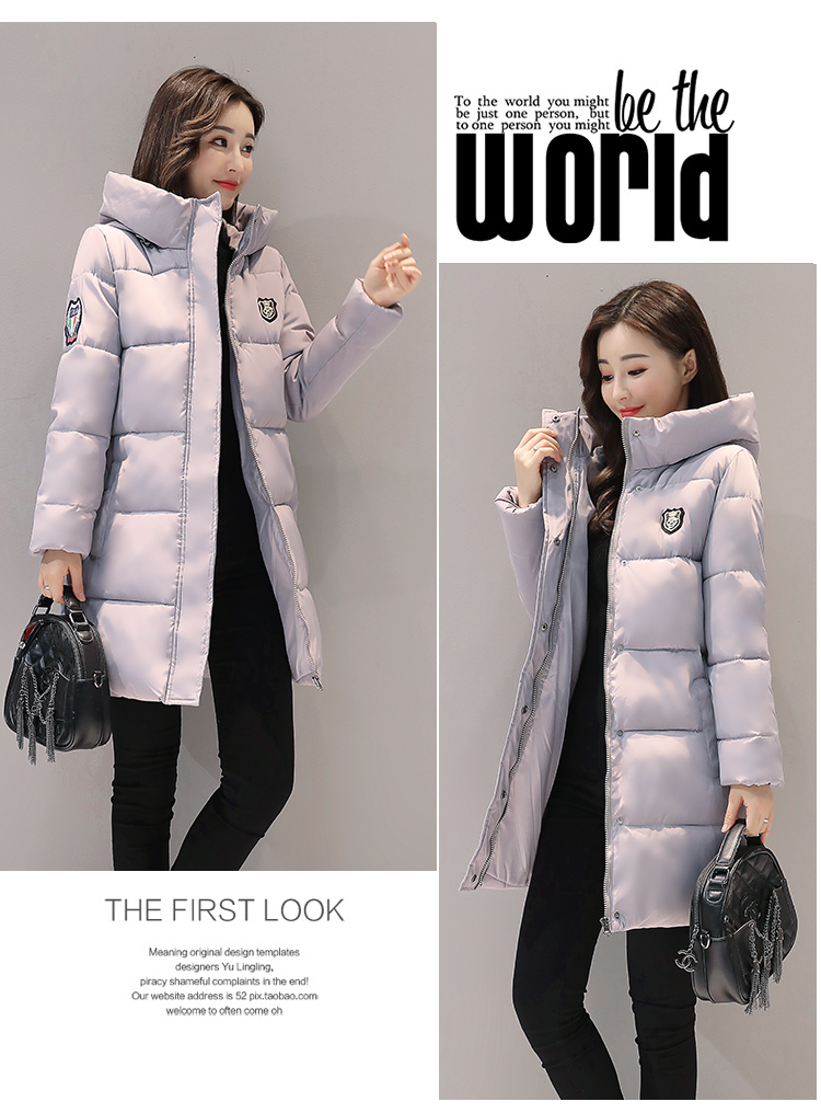 施悦名2018秋冬季新款长袖韩版修身中长款羽绒服女学生棉衣外套