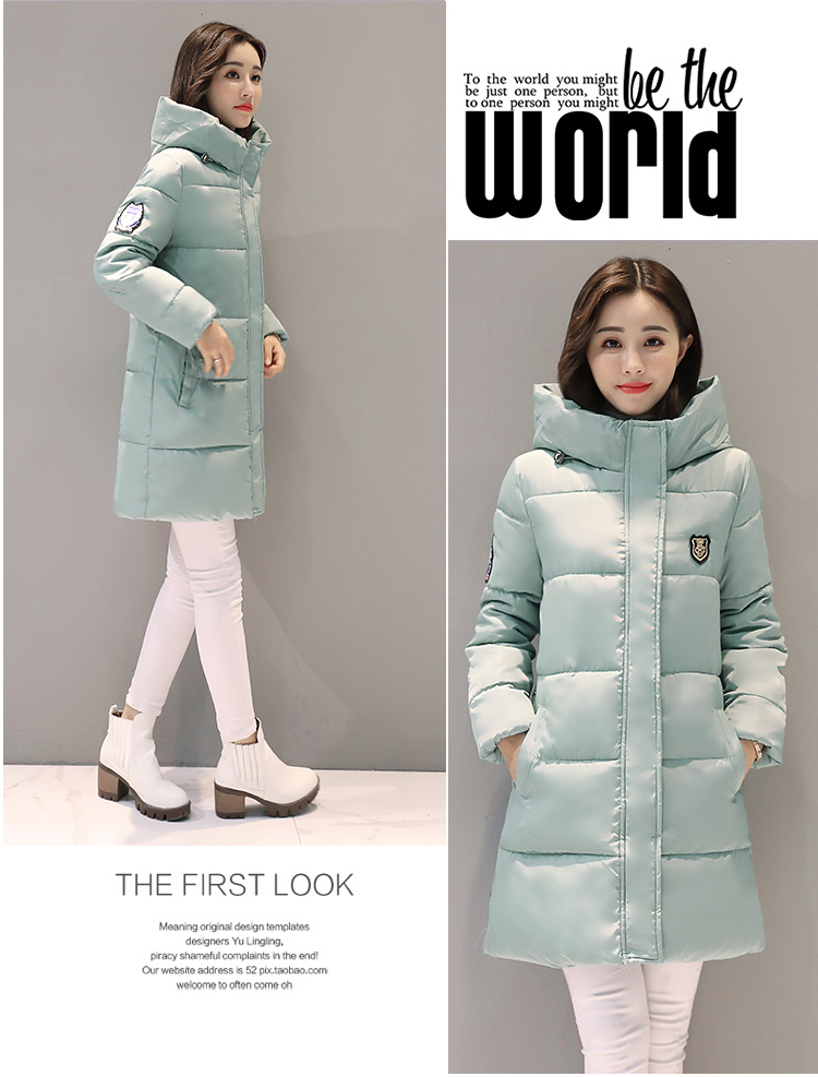 施悦名2018秋冬季新款长袖韩版修身中长款羽绒服女学生棉衣外套