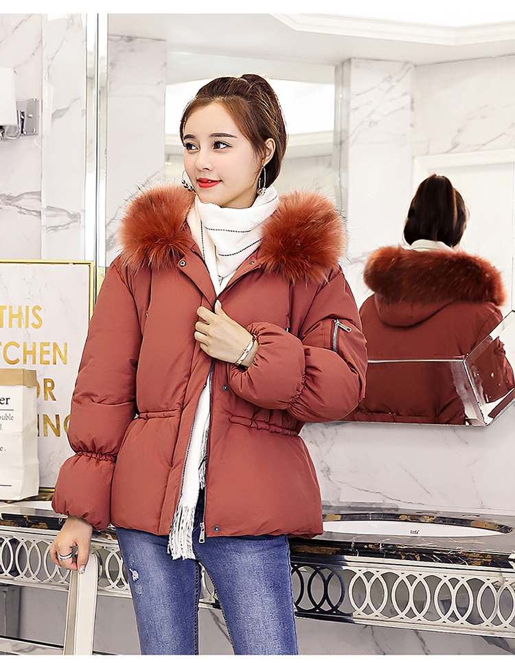 施悦名2018冬季新款韩版短款学生面包服女收腰小棉袄泡泡袖棉衣外套潮
