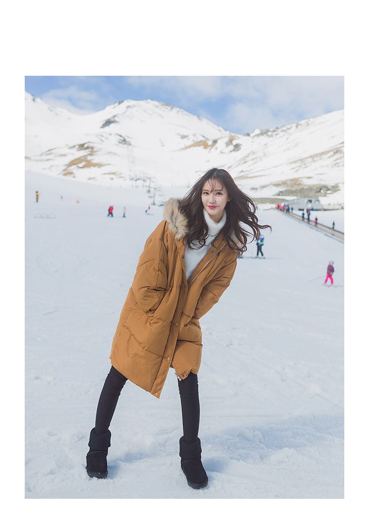 施悦名2018冬季女装新款韩版时尚中长款貉子毛真毛领羽绒棉棉衣外套