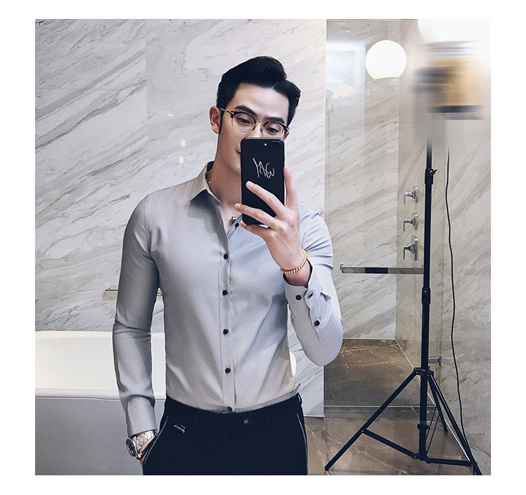 汤河之家2018新款五色衬衫男式长袖衬衣修身伴郎服装