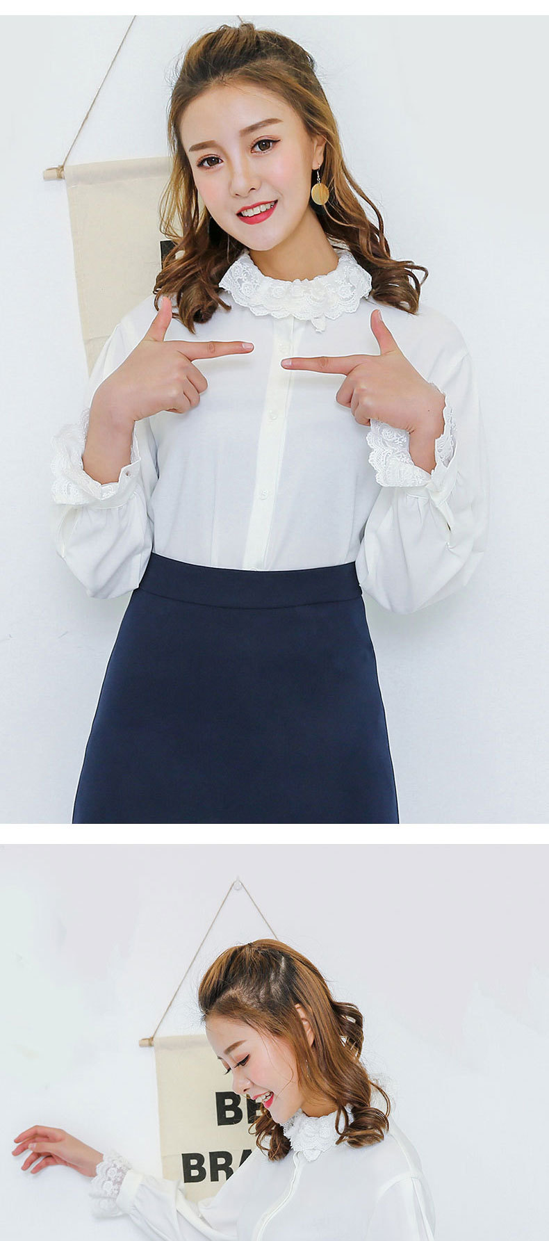 施悦名2018韩版秋装蕾丝花边开衫女装女式衬衫时尚长袖衬衫女