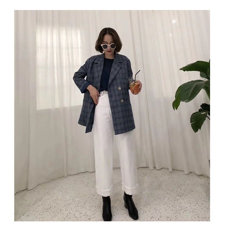 施悦名2018秋新款格纹西装女韩版休闲收腰显瘦长袖外套