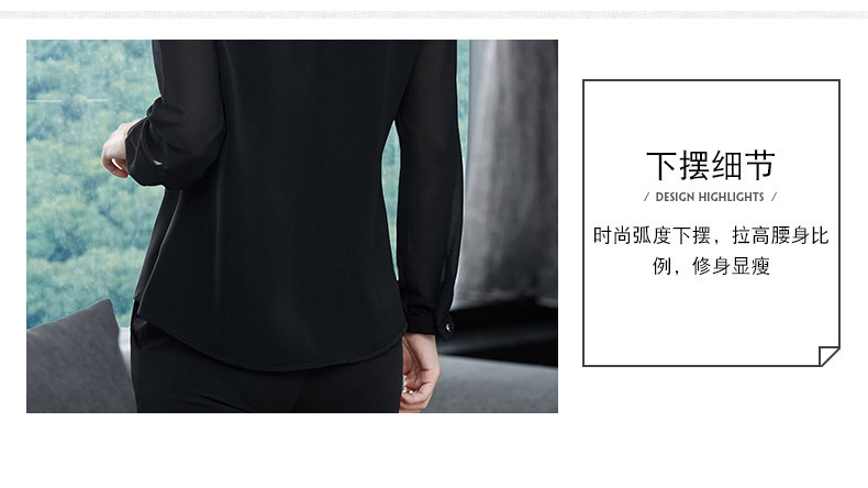 施悦名2018新款秋衬衣女韩版宽松刺绣黑色V领衬衫长袖雪纺上衣