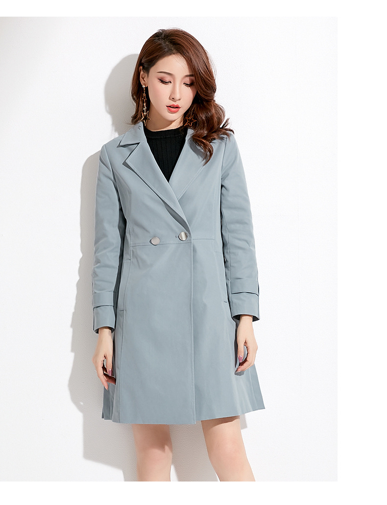 施悦名2018秋季新款品牌女装韩版气质西装领风衣修身显瘦中长款外套女