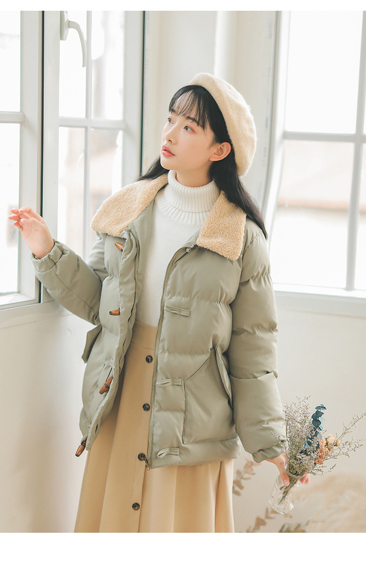 洋湖轩榭 棉服女2019冬季新款韩版羊羔毛翻领加厚保暖面包服女外套